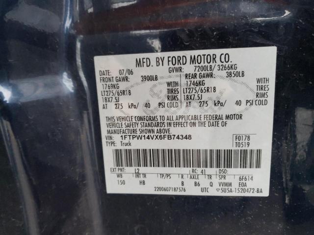 1FTPW14VX6FB74348 - 2006 FORD F150 SUPERCREW BLUE photo 13