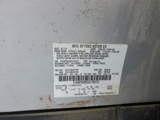 1FAHP2E8XEG178253 - 2014 FORD TAURUS SEL SILVER photo 12