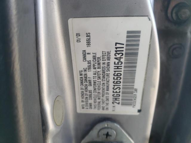 2HGES16561H543117 - 2001 HONDA CIVIC LX SILVER photo 12