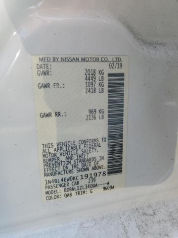 1N4BL4EW0KC191978 - 2019 NISSAN ALTIMA SL WHITE photo 12