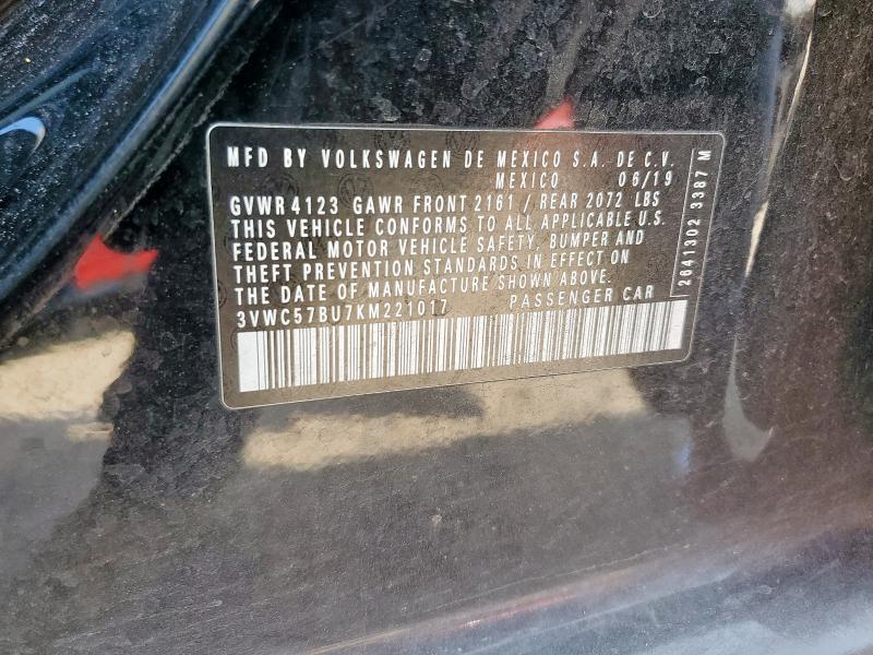 3VWC57BU7KM221017 - 2019 VOLKSWAGEN JETTA S BLACK photo 12