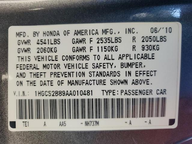 1HGCS2B89AA010481 - 2010 HONDA ACCORD EXL 石墨色 照片 13