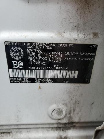 2T3BFREV3FW331255 - 2015 TOYOTA RAV4 LE WHITE photo 13