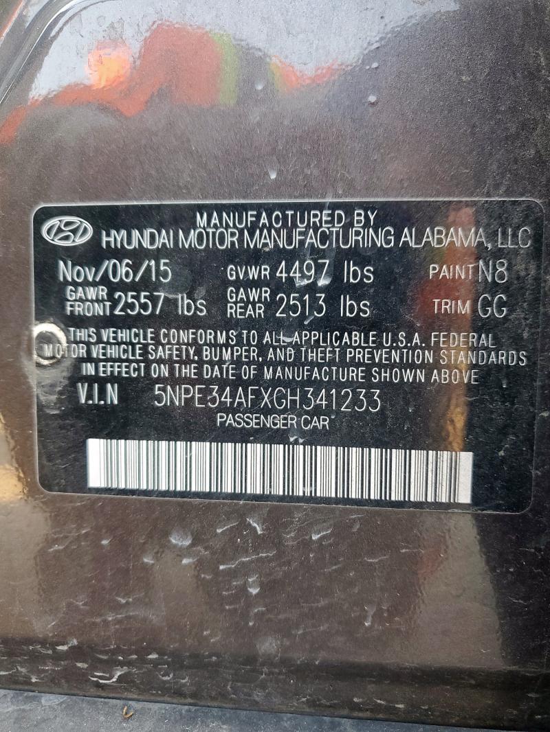 5NPE34AFXGH341233 - 2016 HYUNDAI SONATA SPORT ნაცრისფერი ფოტო 12