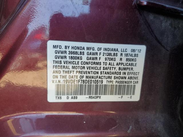 19VDE1F78DE010519 - 2013 ACURA ILX 20 TECH BURGUNDY photo 12