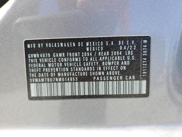 3VWAM7BU7NM014853 - 2022 VOLKSWAGEN JETTA SPORT SILVER photo 12