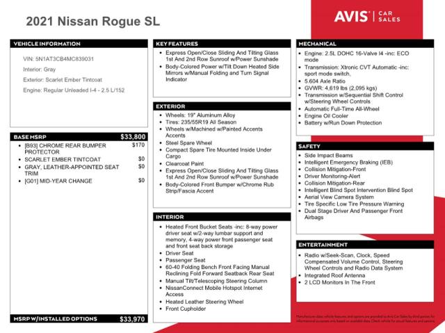 5N1AT3CB4MC839031 - 2021 NISSAN ROGUE SL RED photo 12