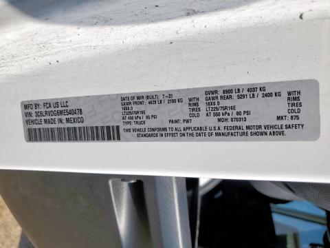 3C6LRVDG6ME540478 - 2021 RAM PROMASTER 2500 HIGH თეთრი ფოტო 12