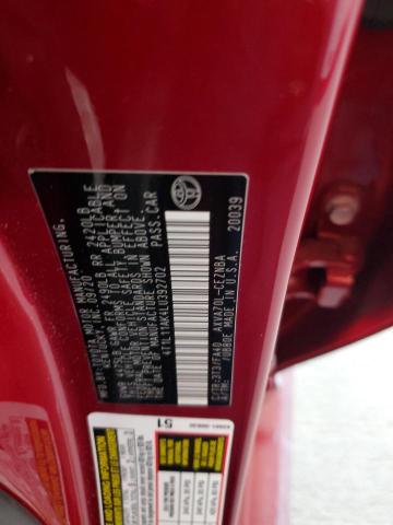 4T1L11AK4LU392702 - 2020 TOYOTA CAMRY LE MAROON photo 12