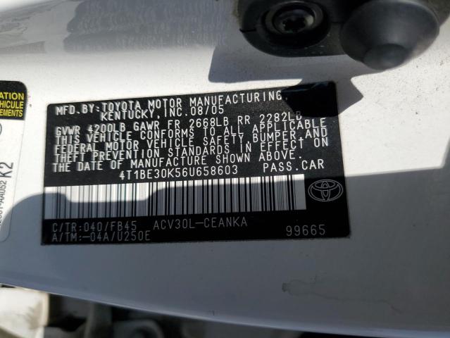 4T1BE30K56U658603 - 2006 TOYOTA CAMRY LE WHITE photo 12