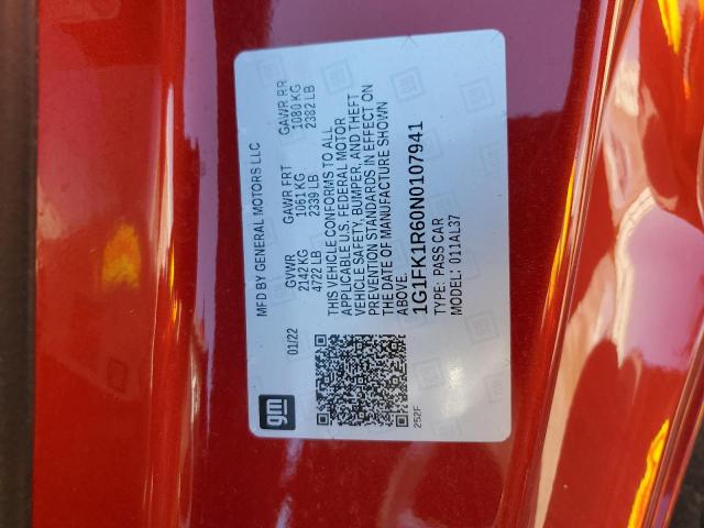 1G1FK1R60N0107941 - 2022 CHEVROLET CAMARO ZL1 წითელი ფოტო 13