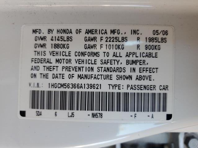 1HGCM56366A139621 - 2006 HONDA ACCORD SE Blanco foto 12