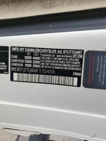 WDBTJ75J66F172459 - 2006 MERCEDES-BENZ CLK 500 WHITE photo 12