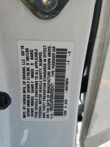 19XZE4F53KE032471 - 2019 HONDA INSIGHT EX თეთრი ფოტო 12