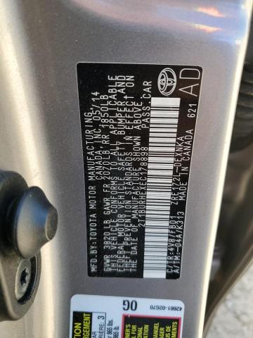 2T1BURHEXEC178898 - 2014 TOYOTA COROLLA L 灰色 照片 12