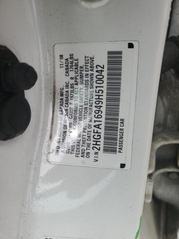 2HGFA16949H510042 - 2009 HONDA CIVIC EXL WHITE photo 12