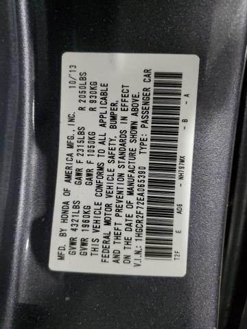 1HGCR2F72EA065390 - 2014 HONDA ACCORD EX GRAY photo 12