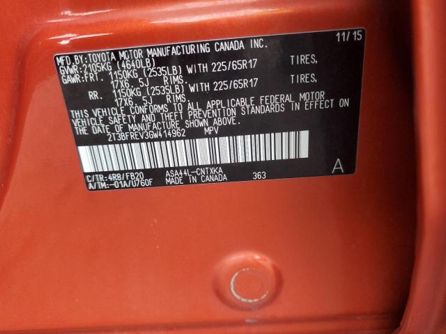 2T3BFREV3GW414962 - 2016 TOYOTA RAV4 LE ORANGE photo 13