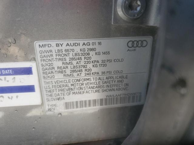 WA1LAAF71HD006778 - 2017 AUDI Q7 PREMIUM PLUS GRAY photo 14