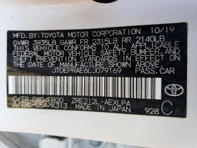 JTDEPRAE6LJ079169 - 2020 TOYOTA COROLLA LE Ağ foto 12