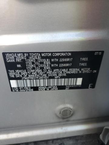 JTMZFREV7FJ051531 - 2015 TOYOTA RAV4 LE 银色 照片 13