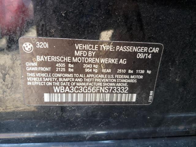 WBA3C3G56FNS73332 - 2015 BMW 320 I XDRIVE BLACK photo 12