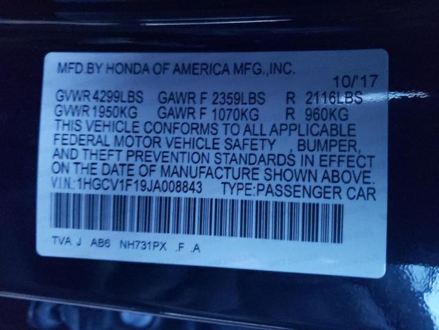 1HGCV1F19JA008843 - 2018 HONDA ACCORD LX BLACK photo 12