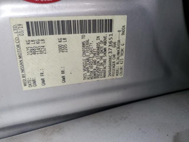 1N4AA6AVXKC373651 - 2019 NISSAN MAXIMA S SILVER photo 13