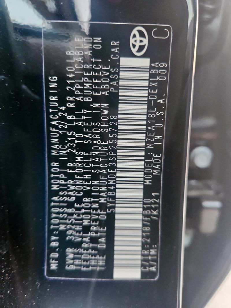 5YFB4MDE3SP255728 - 2025 TOYOTA COROLLA LE BLACK photo 13