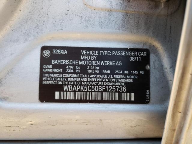 WBAPK5C50BF125736 - 2011 BMW 328 XI SULEV SILVER photo 12