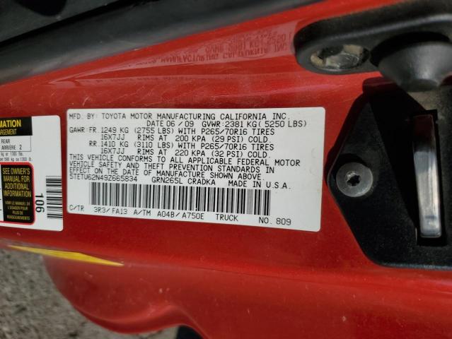 5TETU62N49Z665834 - 2009 TOYOTA TACOMA PRERUNNER ACCESS CAB RED photo 12