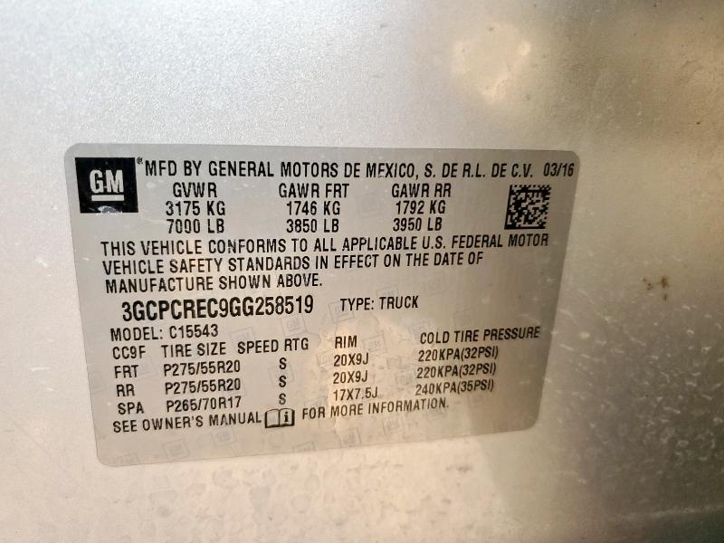 3GCPCREC9GG258519 - 2016 CHEVROLET SILVERADO C1500 LT 银色 照片 12