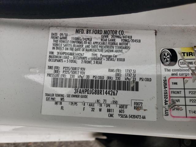 3FAHP0JG8BR144267 - 2011 FORD FUSION SEL WHITE photo 13