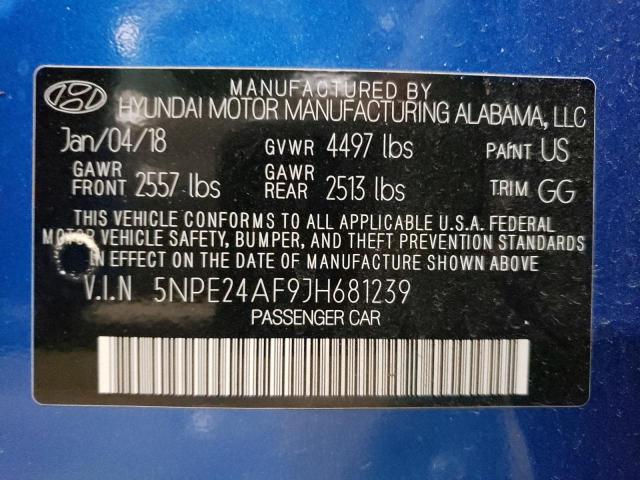 5NPE24AF9JH681239 - 2018 HYUNDAI SONATA SE BLUE photo 12