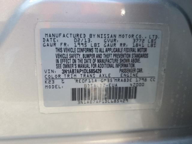 3N1AB7AP1DL685429 - 2013 NISSAN SENTRA S SILVER photo 12