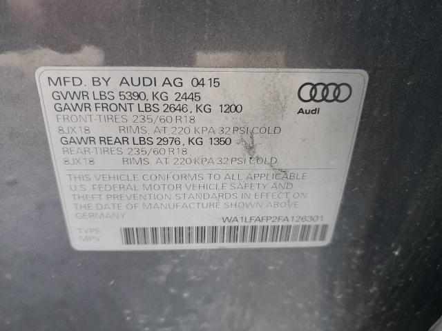 WA1LFAFP2FA126301 - 2015 AUDI Q5 PREMIUM PLUS GRAY photo 13
