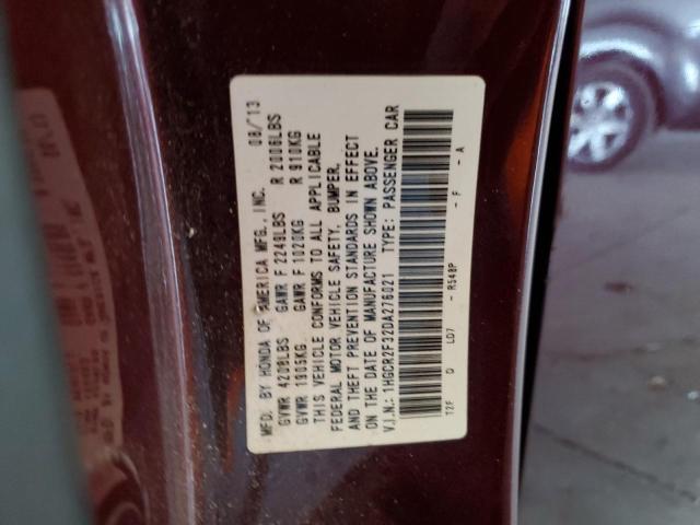 1HGCR2F32DA276021 - 2013 HONDA ACCORD LX BURGUNDY photo 12