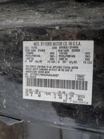 1FTRX17W03NA64887 - 2003 FORD F150 BLACK photo 12