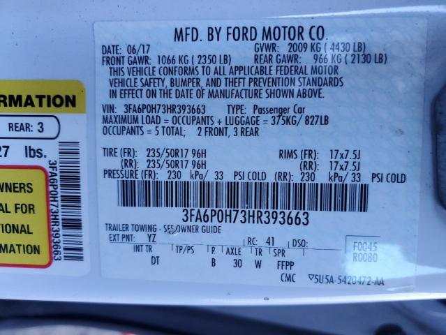 3FA6P0H73HR393663 - 2017 FORD FUSION SE WHITE photo 13