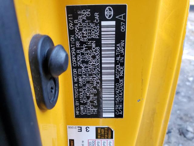 JTKJF5C72C3028368 - 2012 TOYOTA SCION TC 黄色 照片 12