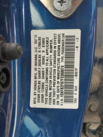 19XFB2F87FE068874 - 2015 HONDA CIVIC EX BLUE photo 12