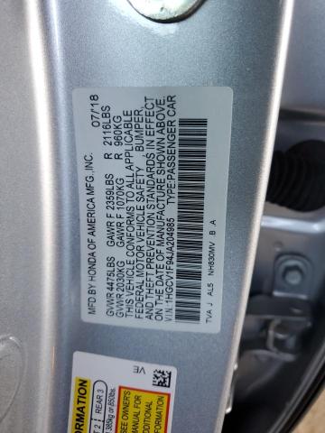 1HGCV1F94JA204985 - 2018 HONDA ACCORD TOURING SILVER photo 12