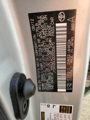 JTDKN3DU2C5520670 - 2012 TOYOTA PRIUS SILVER photo 12