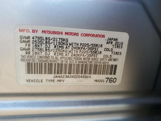 JA4AZ3A34GZ045964 - 2016 MITSUBISHI OUTLANDER SE SILVER photo 13