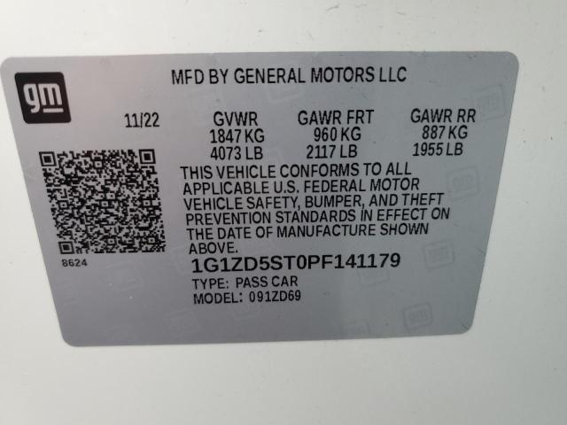 1G1ZD5ST0PF141179 - 2023 CHEVROLET MALIBU LT WHITE photo 12