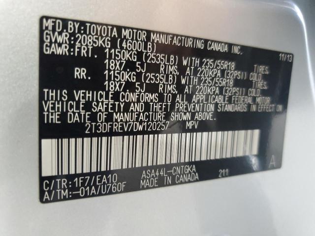 2T3DFREV7DW120257 - 2013 TOYOTA RAV4 LIMITED Күміс фото 13