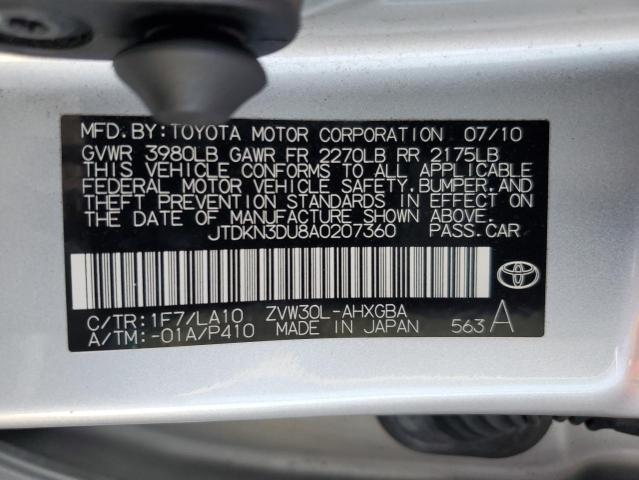 JTDKN3DU8A0207360 - 2010 TOYOTA PRIUS 银色 照片 13