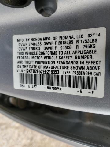 19XFB2F52EE216353 - 2014 HONDA CIVIC LX SILVER photo 13