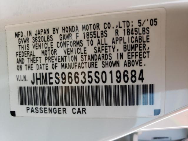 JHMES96635S019684 - 2005 HONDA CIVIC HYBRID WHITE photo 12