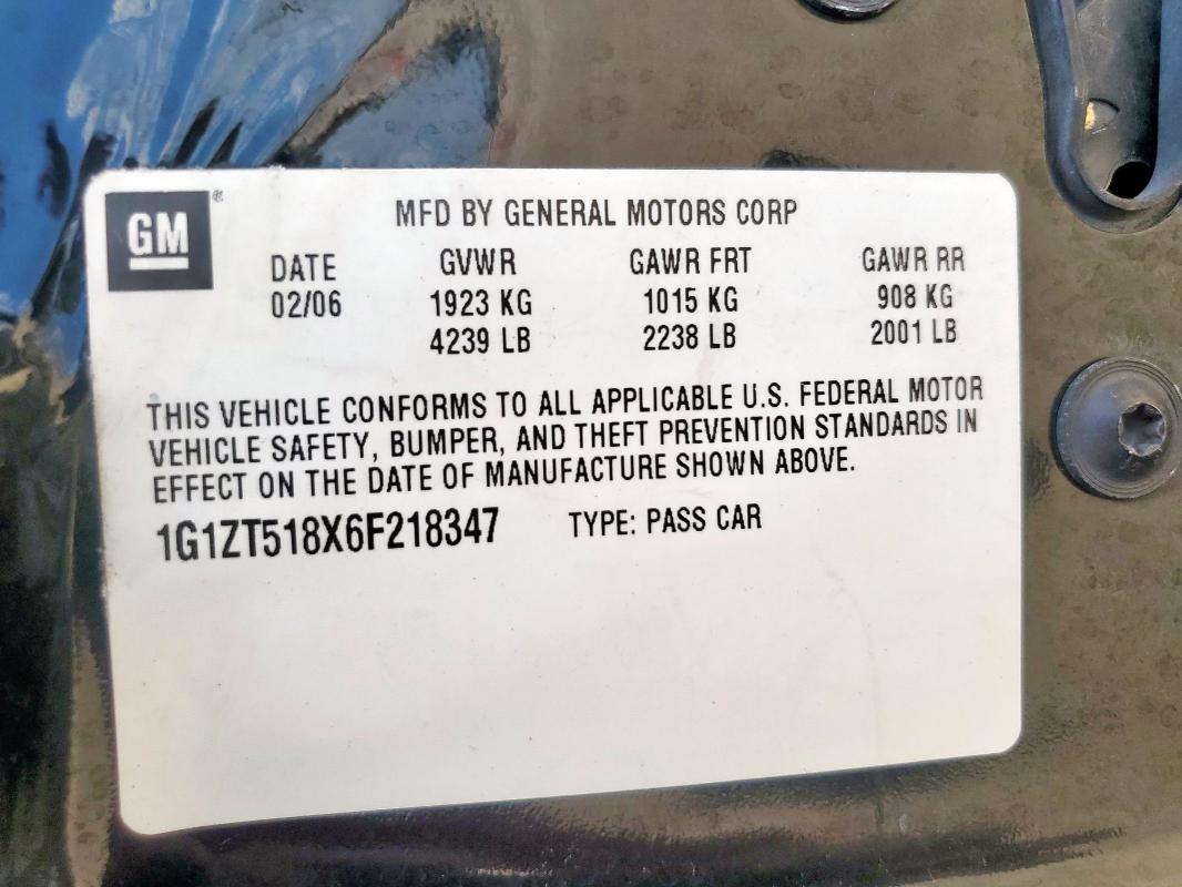 1G1ZT518X6F218347 - 2006 CHEVROLET MALIBU LT BLACK photo 12